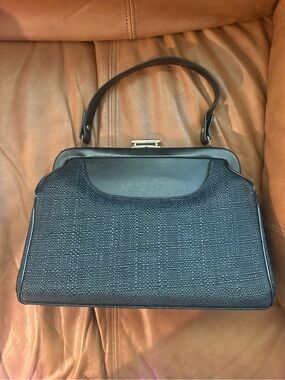 Vintage Black Woven Top-Handle Women's Bag